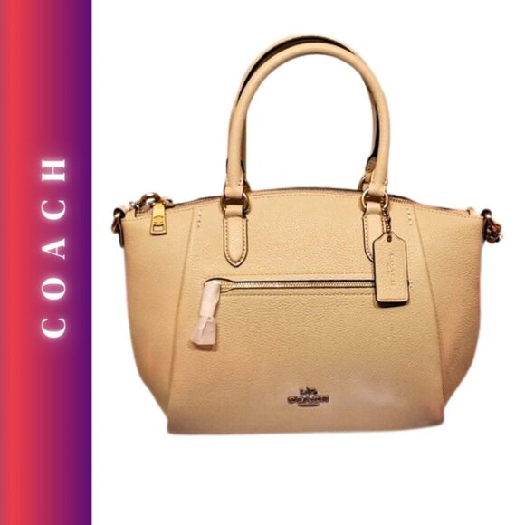 NWT Coach Elise Ivory Medium Leather Brass Satchel Office Casual Space - Picture 1 of 8